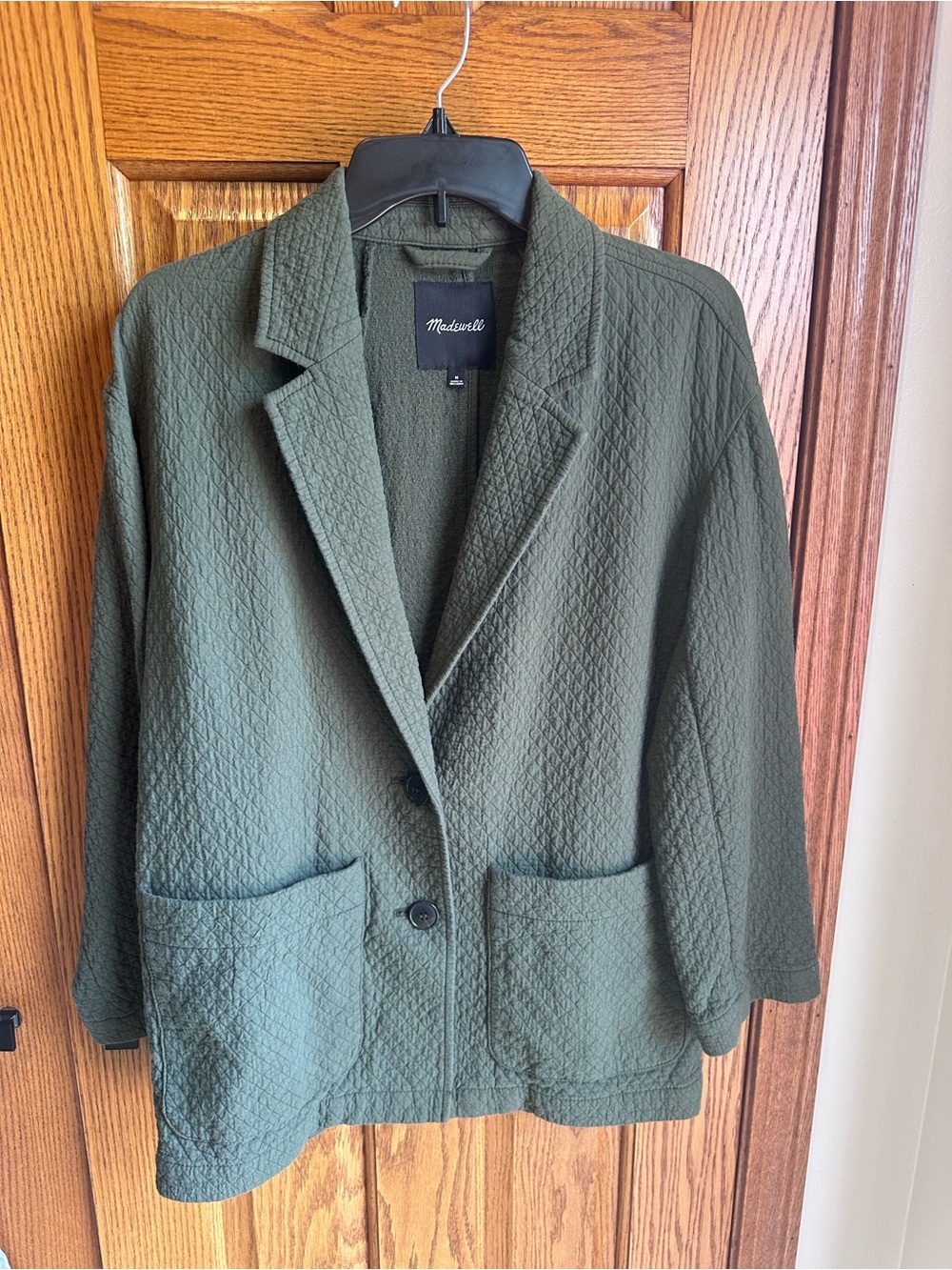 Madewell Diamond Jacquard Shaw Blazer Dark Forest Green Size Medium 100% cotton